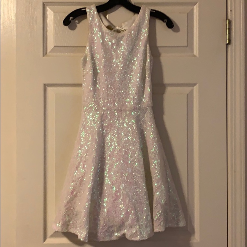 Windsor White Sequin Formal dress with Tie-back